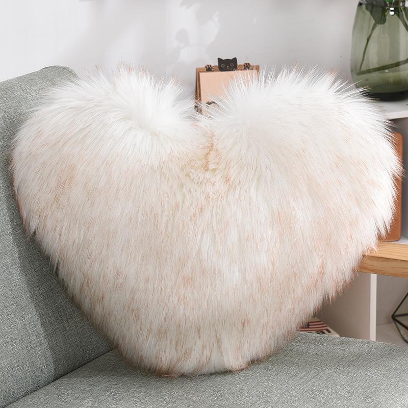 Creative Heart-shaped Plush Pillow Cushion Cushion Core Sofa Lumbar Cushion Office Seat Imitation Wool Cushion