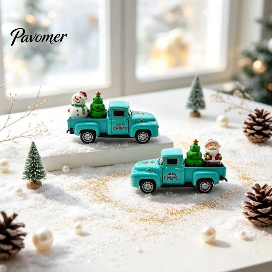Red Truck Figurine Christmas Pickup Figurine, Vintage Car Statue with Santa Claus, Holiday Ornament Tree, Snowman, Miniature Alloy Vehicle for