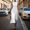 Women's Crew Neck Sleeveless Tie Waist Midi Dress Elegant Casual A Line Dress