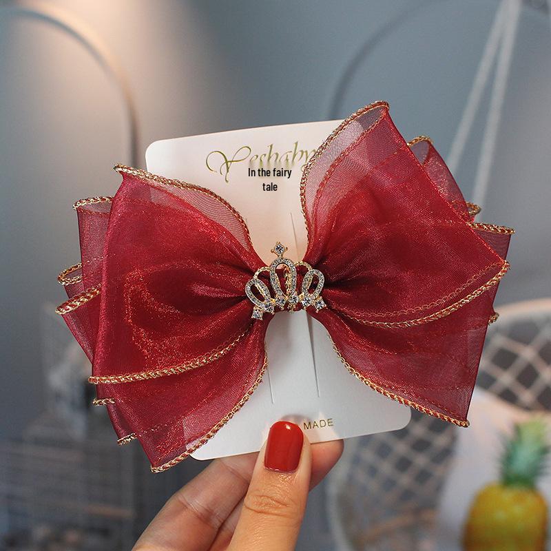 Girls' Princess Crown Bow Hair Clip - Korean Style Fairy Holiday Accessory
