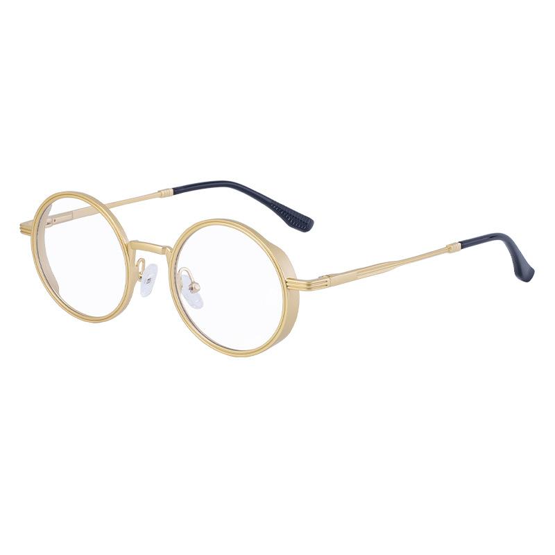 Non-polarized Round Frame Sunglasses for Men with Spring Legs, Retro and High-end Sunglasses, Metal Oval Frame Glasses