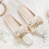 Fashion 2025 Luxury Woman Mules Summer Close Toe Women Slippers Bowtie Lazy Slides Flat Heel Girl Slippers Korean Outdoor Flip Flops