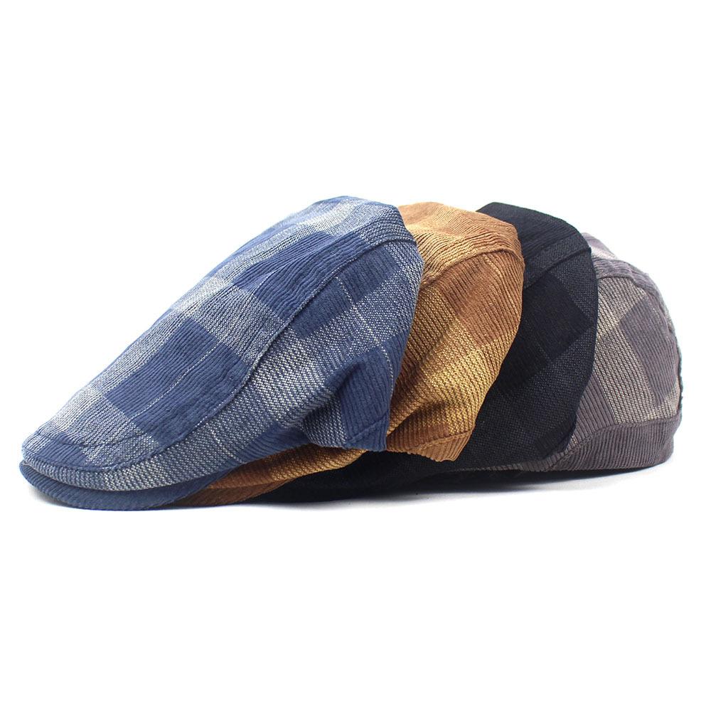Autumn and winter new beret men's and women's cap retro plaid hat cotton curved brim hat