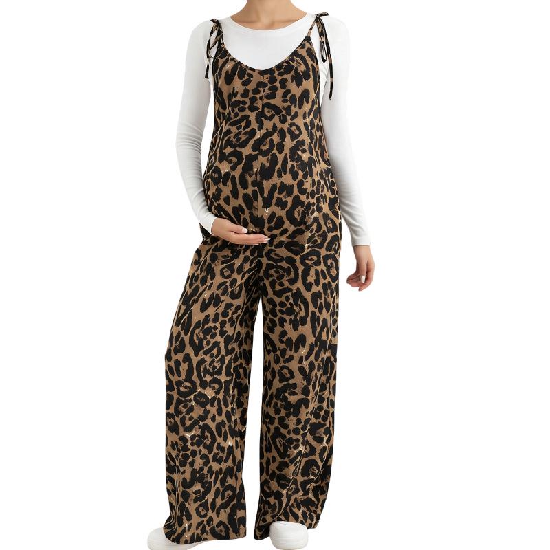 

Leopard Print Maternity Jumpsuit with Adjustable Straps and Belly Support L-338g цветной печати леопарда