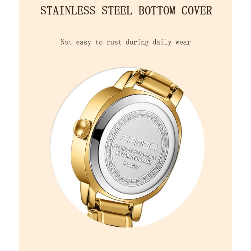 SANDA Women Quartz Watch Fashion Elegant Rose Gold Simple Roman Analog Display Stainless Steel Strap Wristwatch for Ladies