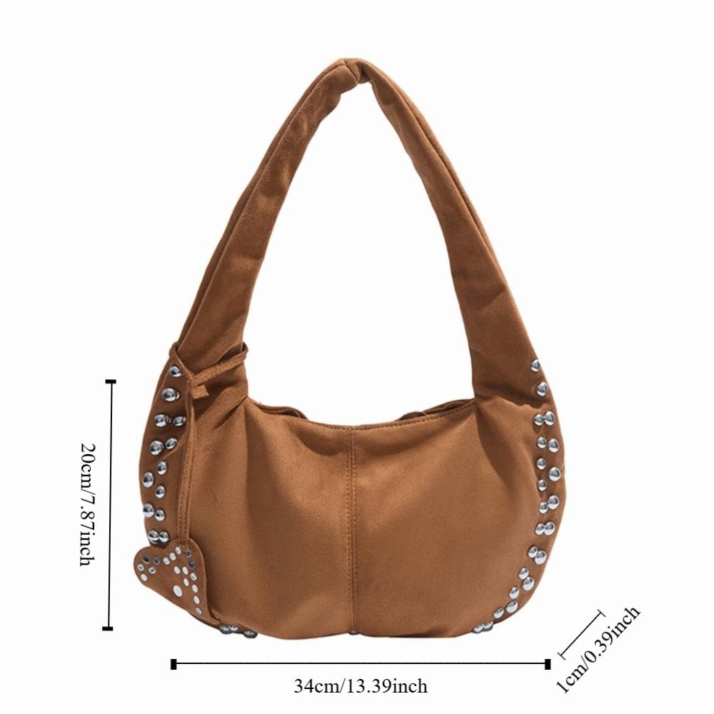 Large Capacity Locomotive Style Underarm Bag Fashion Design Rivet Shoulder Bag  Girls