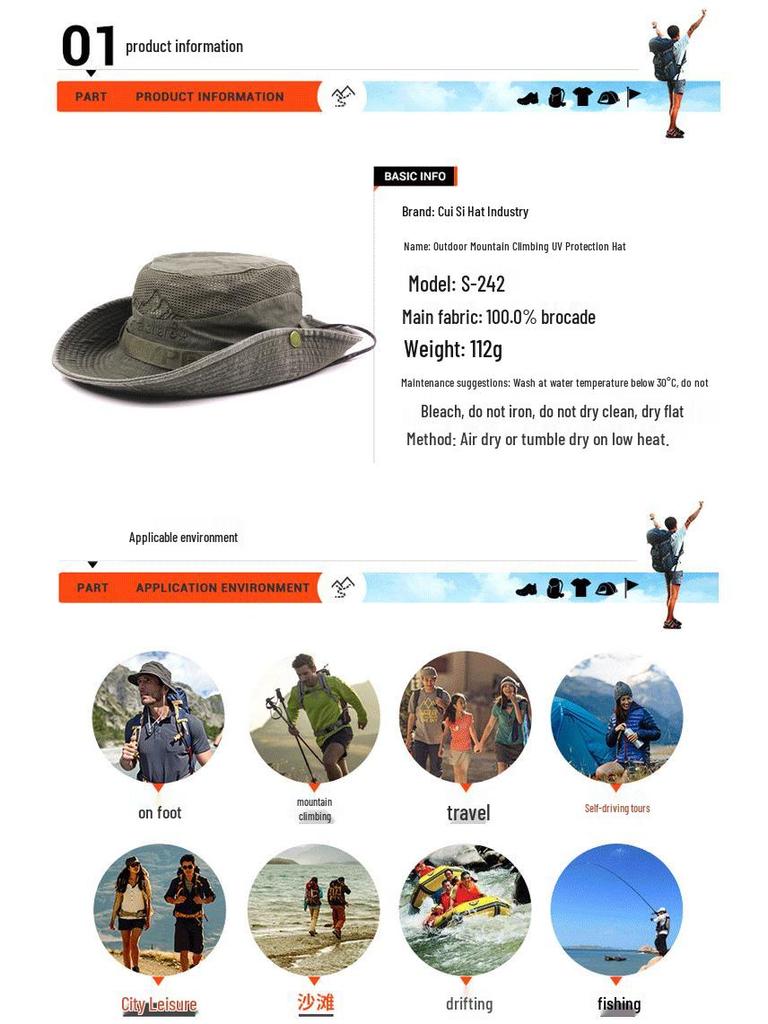 Men's Large Brim Summer UV Protection Bucket Hat for Outdoor and Fishing