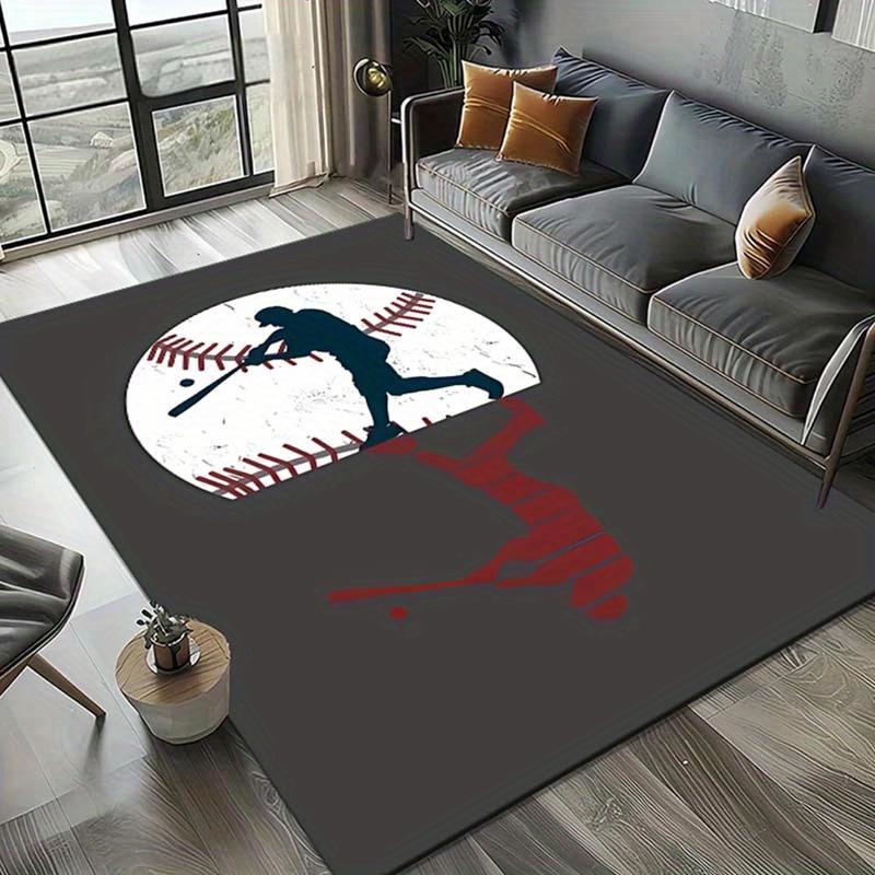 Crystal Velvet Baseball Printed Area Rug for Bedroom And Living Room Home Decoration, Non-Slip Mat for Bedside.