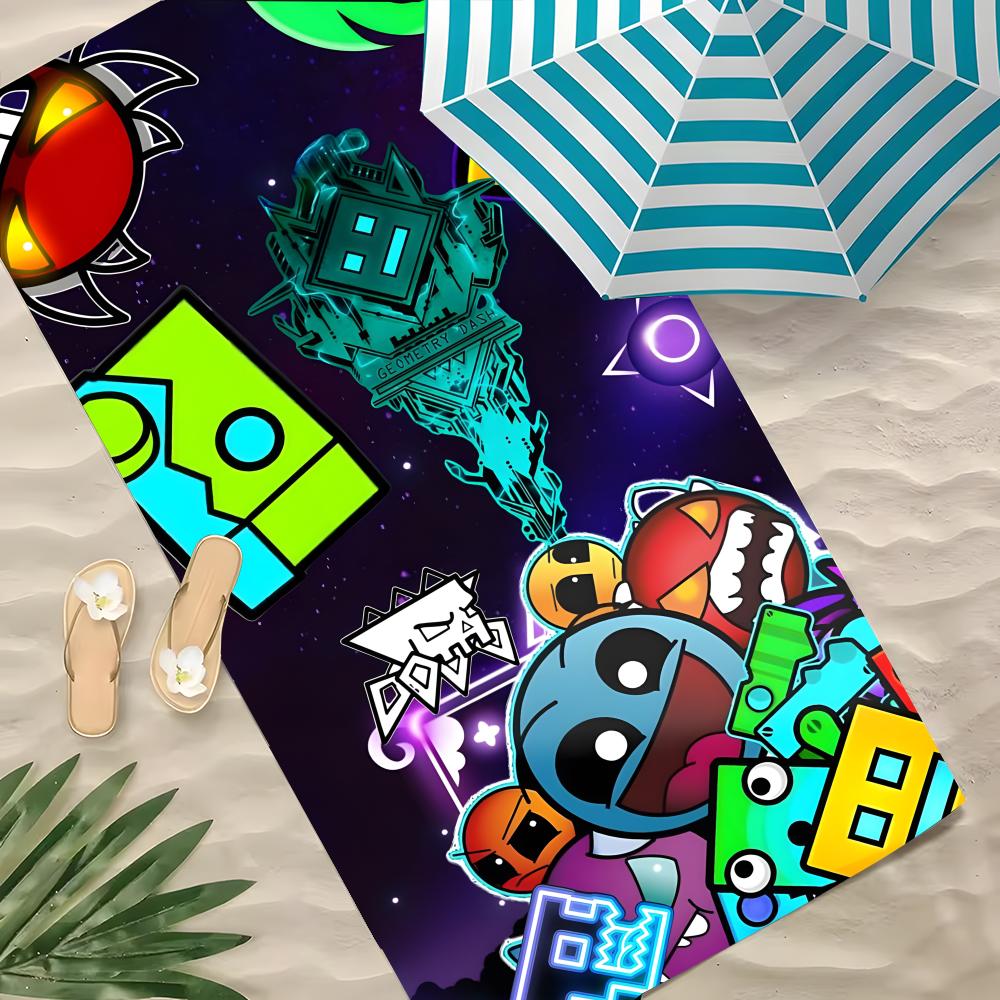 G-Geometry Dash Robtop Games Handtuch Polyester Strandtuch Schnelltrocknend Sandfrei Badetuch Für Sommer Pool Reise Urlaub