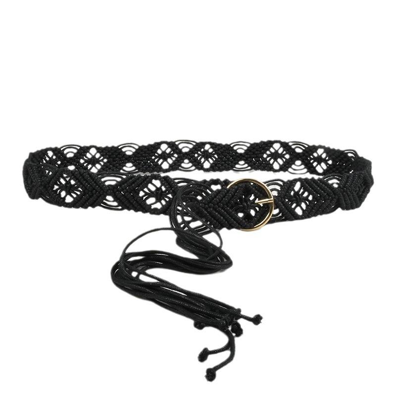 Ladies Twist Wax Rope Woven Belt Vintage Skirt Decorative Female Bohemian Girdle Pastoral Style Skirt
