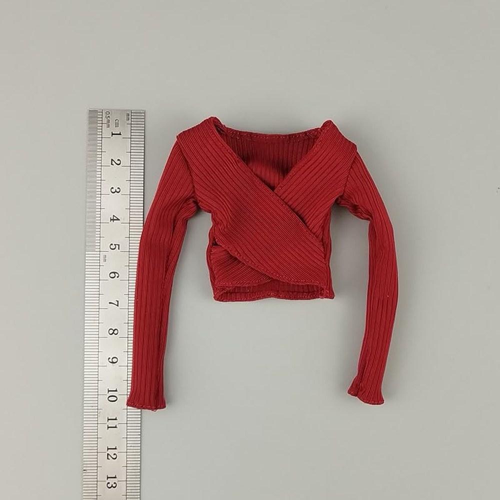 HAMRETHYPPZ 1/6 Costume Female Sexy Deep V-Neck Long Sleeve Jacket Wine Red (Body, Head, Shoes Not Included)