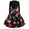 Damen Langarm-Weihnachts-Musiknoten-Druck-Vintage-Flare-Kleid
