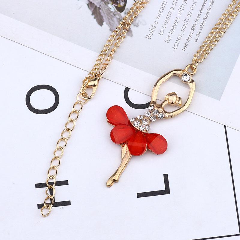 hot! Stylish Elegant Ballerina Girl Necklace Exquisite Shimmer Rhinestone Pendant Necklace Festival