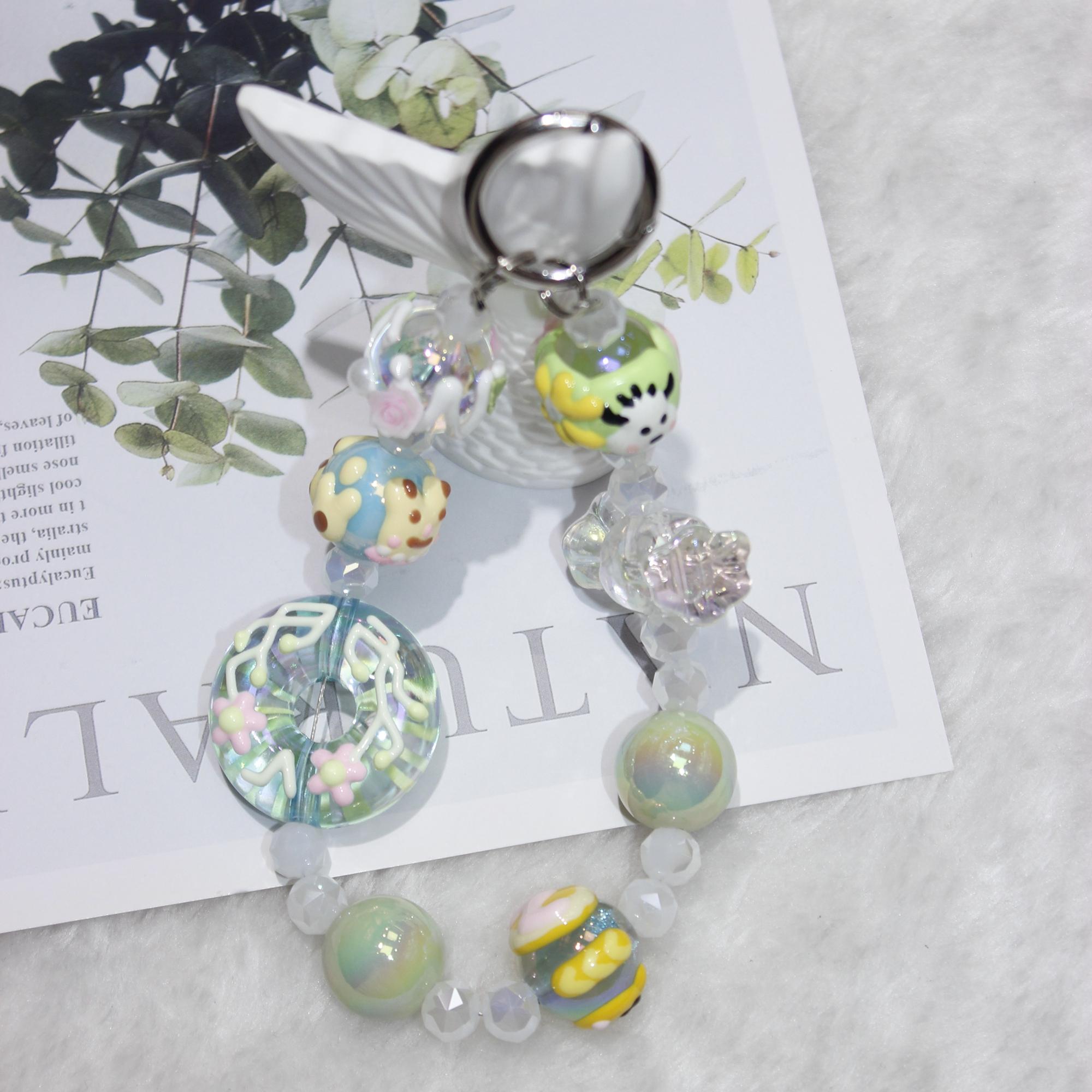 

Beaded Phone Lanyard Anti-Lost Short 26cm Phone Charm Doughnut Wristlet Bracelet Pink