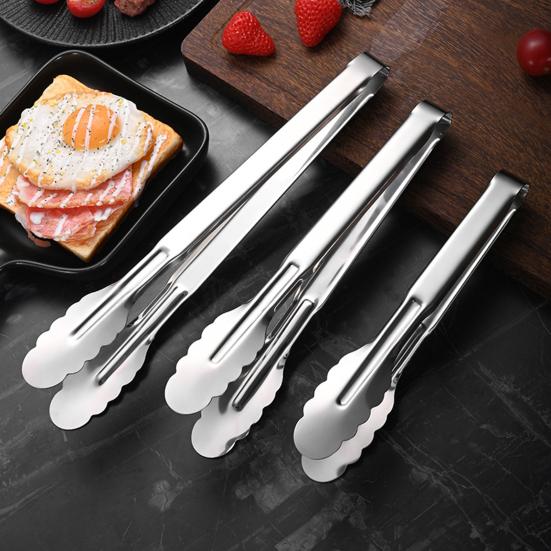 Stainless Steel Food Tongs Non-Slip Grip Bread Serving Tongs Heat-Resistant Rust-Proof Mirror Polished Kitchen Utensils for BBQ Buffet