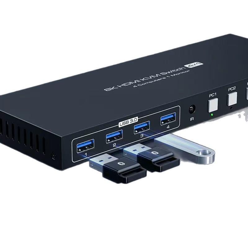 8K HDMI/DP KVM Switch 4x1 - Mouse & Keyboard Control for Four Computers