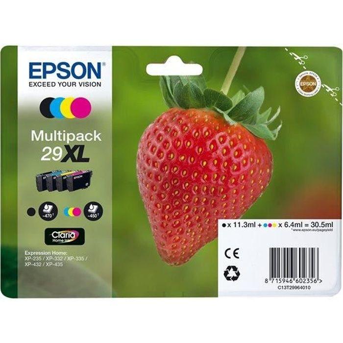 Cartouche d'encre Epson 29XL Fraise Multipack - Pack de 4 - Noir, Jaune, Cyan, Magenta - Encre Claria Home