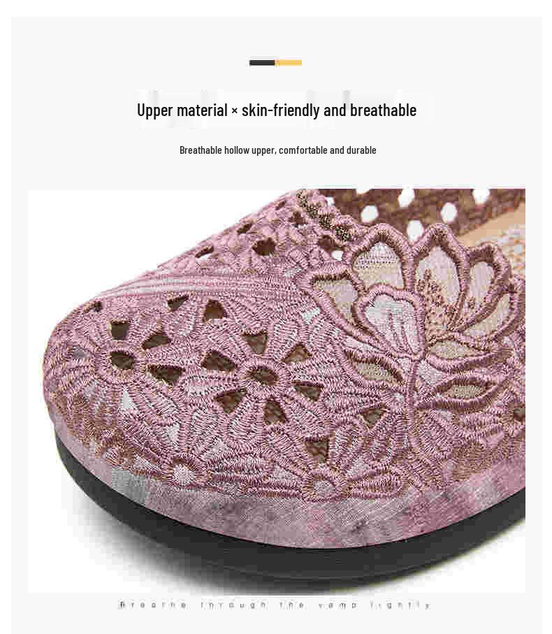 Women's Soft Sole Embroidered Hanfu Summer Shoes - Breathable Ethnic Style Old Beijing Cloth Mom Shoes.