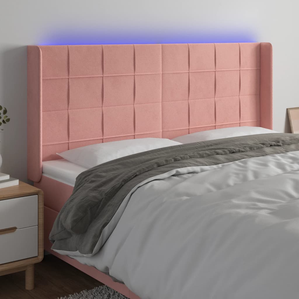 LED Headboard Pink 163x16x118 128 cm Velvet