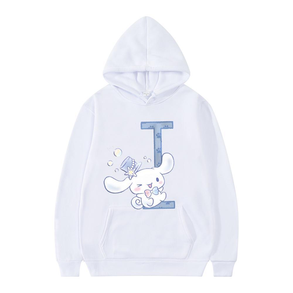 New Sanrio Cinnamoroll Woman and Men White Hoodies Letter A B C D Sweatshirts Clothes Kawaii Pullover Anime Cartoons Casual Tops