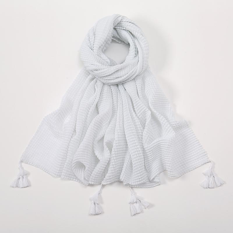 Crinkle Pleated Cotton Hijabs With Tassels Muslim Long Shawls Soft Headscarf Wraps Foulard Islam Turban Headband Solid Bandana