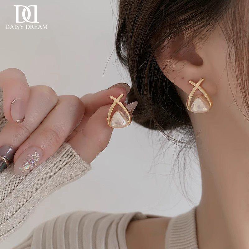 925 Silver Needle French Cross Earrings - Elegant High-End Studs