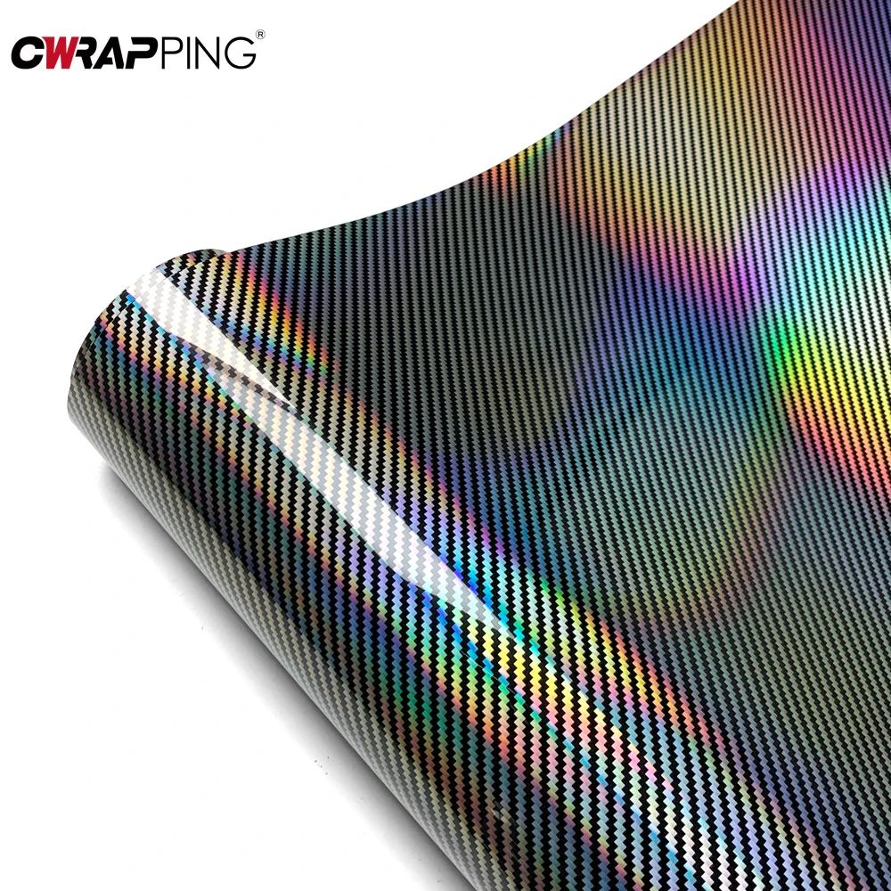 High Gloss Laser Silver Carbon Fiber Vinyl Film Motorcycle Body Stickers Rainbow Car Film Covers Accessories Wrap Foil Sticker