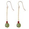Natural Hetian jade ear hooks and ear wires with vintage-style apple beads and small garnet stones, elegant and natural earrings for women