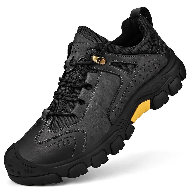 Fashion Outdoor Soft Sole Lace Anti-collision Camping Hiking Shoes Men Genuine Leather Sports Man Casual Shoes Walking Climbing Ootwear