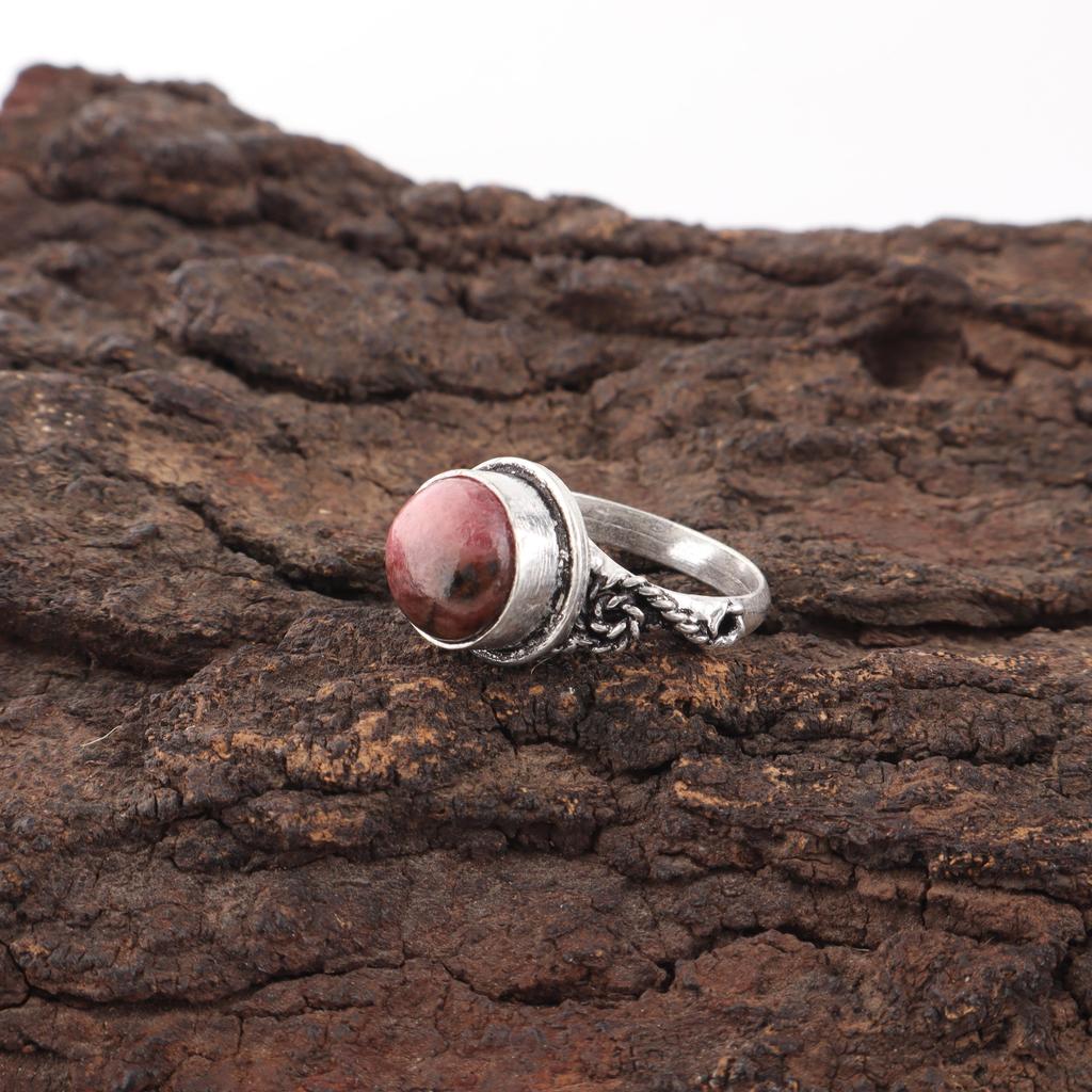 Black Rhodonite Gemstone Jewelry, 925 Solid Sterling Silver Ring Handmade Gorgeous Silver Chain Ring For Wedding Gift