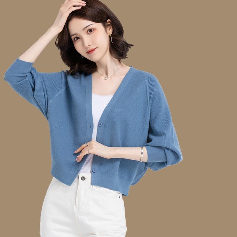 Spring and Autumn Women's Sweater Solid Color Western Style Knitted Cardigan Top Loose for Women
