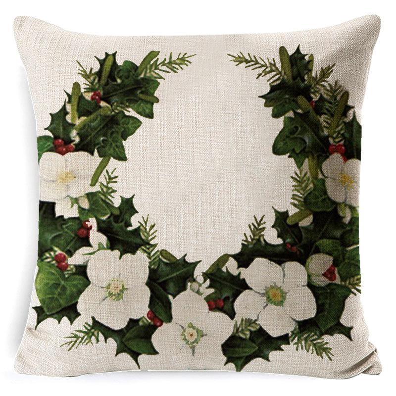 Christmas Tree Linen Pillowcases Christmas Wreath Series Cotton and Linen Cushions Human-effect Pillows Home Cushions