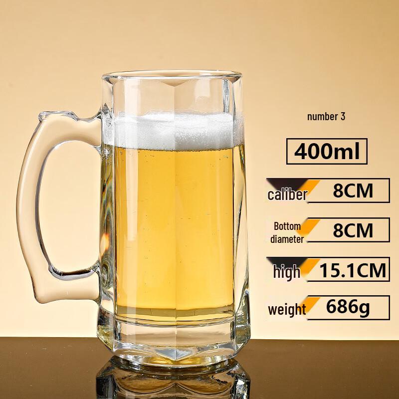 YOLCO Thickened Glass Beer Mugs, Set of 2