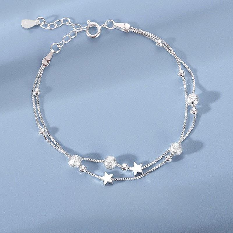 6Pcs 925 Sterling Silver Rhinestone Bracelets for Women Girls Luxury Korean Sparkling Starry Sky Charm Bracelets Party Jewelry