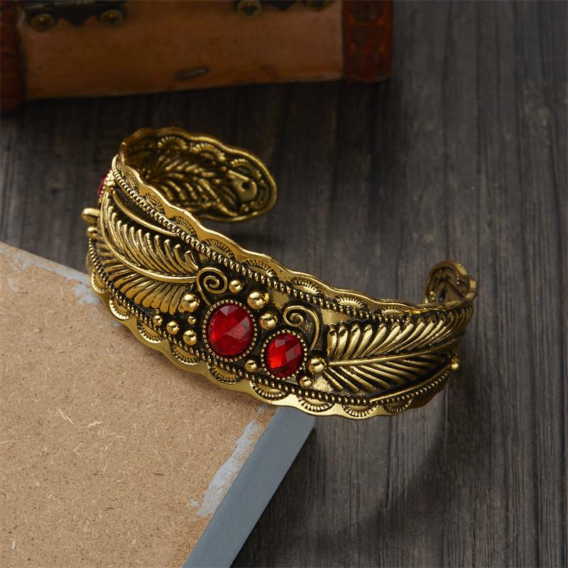 Vintage Turquoises Feather Bracelet for Men Women Bohemian Ethnic Natural Stone Open Adjustable Cuff Bangles Party Jewelry Gifts