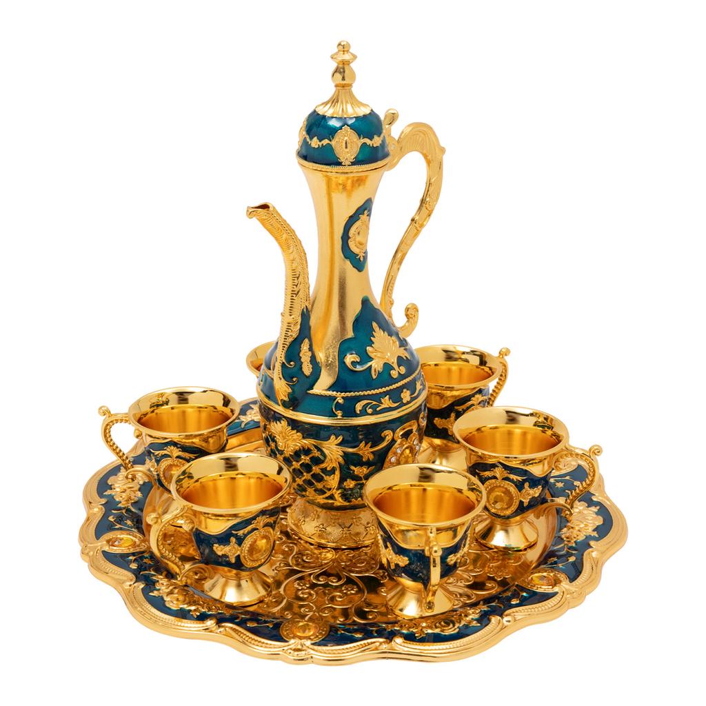 Turkish Tea Set, Vintage Turkish Coffee Set with Pot and 6 Cups for Home Decor Birthday Christmas Housewarming Wedding An Gift