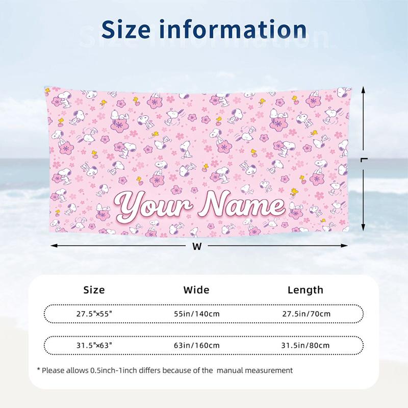 Custom Text Beach Towel, Soft Absorbent Swimming Multi-use TowelSnoopy Peanuts