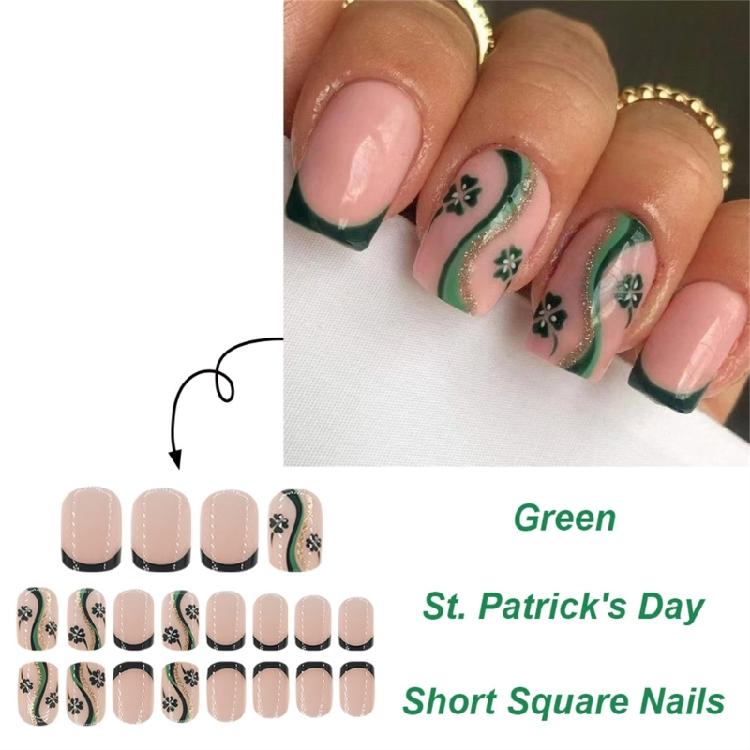 Square Nail Tips Fake Nail Glues On Nail Stick On Nail Saint Patrick’s Day Press On Nail Artificial False Nail Womens