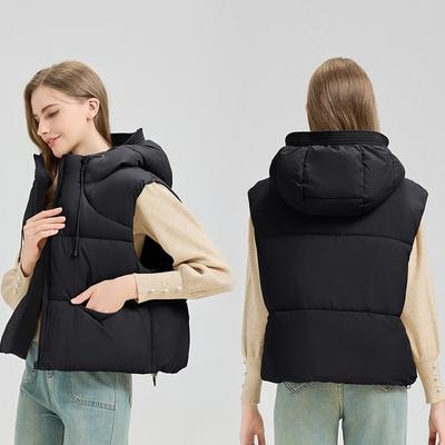 Automne et hiver nouveau gilet en coton pour femmes petit à capuche ample court gilet veste chaude gilet gilet
