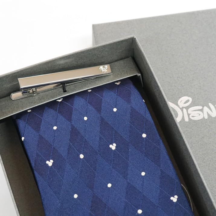 Disney Mickey Mouse Tie Tie Bar Set Includes Tie and Tie Clip & (Navy Blue, Wa-08) -