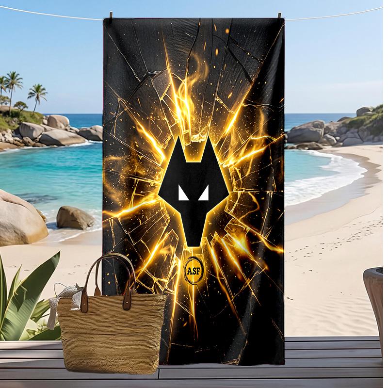 Asciugamano da Spiaggia Stampa Calcio Wolverhampton Wanderers, Asciugamano Grande Morbido Asciugatura Rapida per Spiaggia Campeggio Nuoto