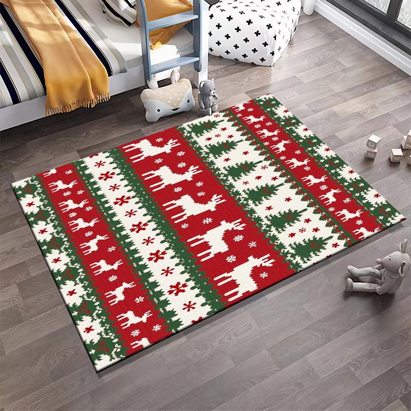 Festive Reindeer and Trees Design Rug Non-slip rug suitable for living room and bedroom sofas