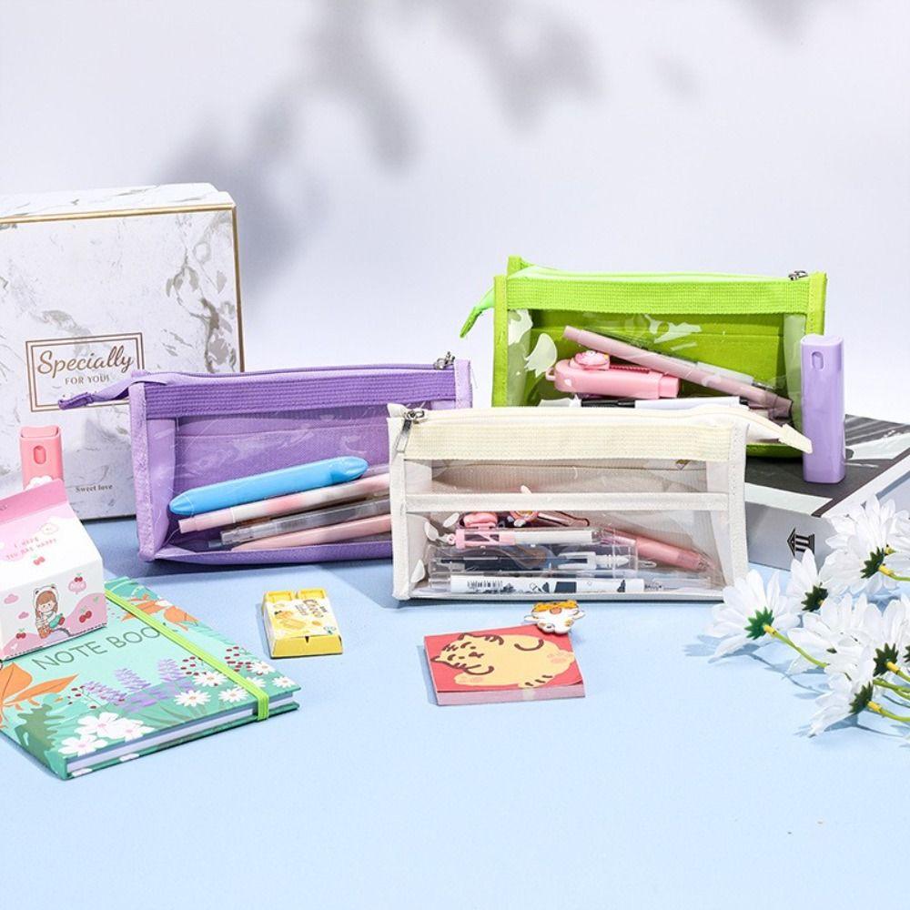 Six-Layer Pencil Bag Transparent Zipper Pouch New Makeup Bag  Students