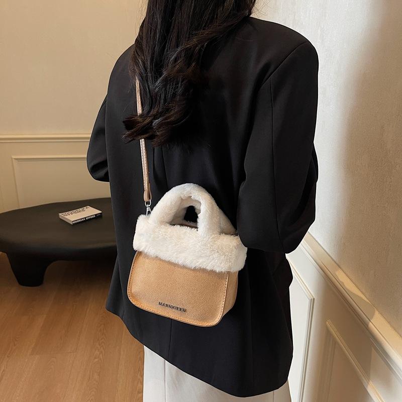 Portable plush bag women's 2025 new fashion suede bucket bag simple shoulder messenger bag