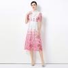 Summer Fashionable Short Sleeve Slimming Water Soluble Lace Dress Vintage Stand Collar Ruffles Splice Lace Mid-Length Dress