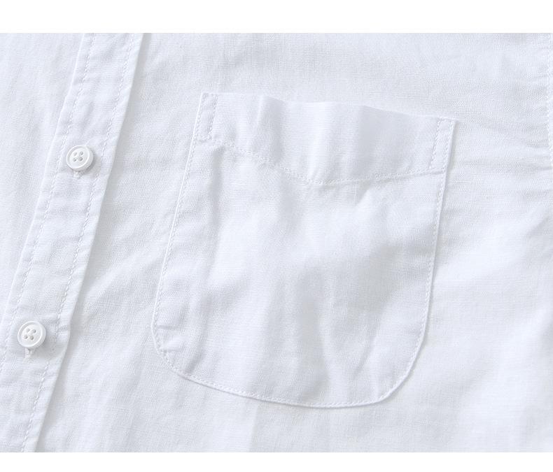 L990 Men's Minimalist Cotton Linen Square Neck Short Sleeve Shirt, Solid Color