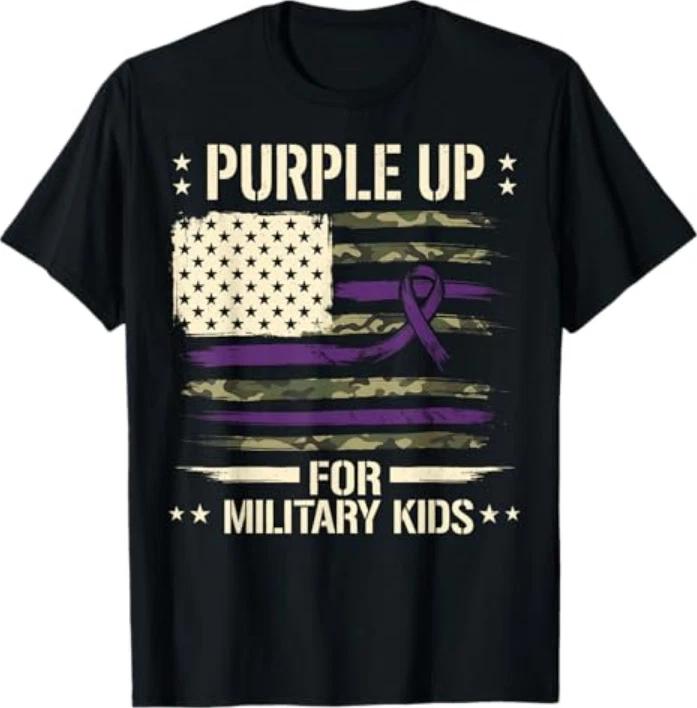 Purple Up For Military Kids Camo Flag Military Children Cute Tshirt S