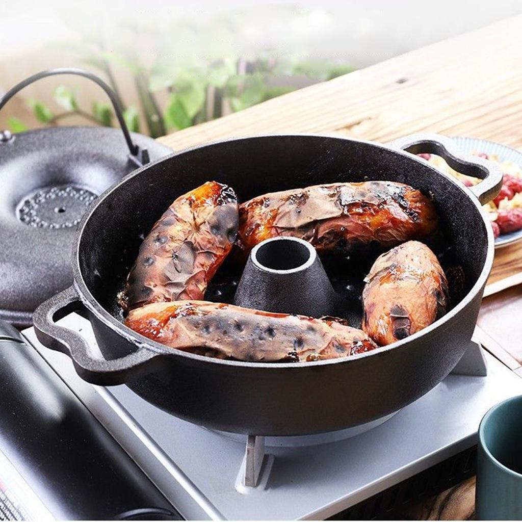 Roasting Pan With Lid Iron Sweet Potato Pot With Clip And Gloves Cooking Pan For Home Kitchen Sweet Potato Corn BBQ Vegetables