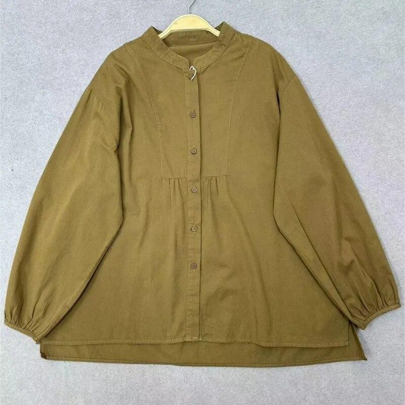 Johnature весенние японские рубашки с воротником-стойкой — фото 4