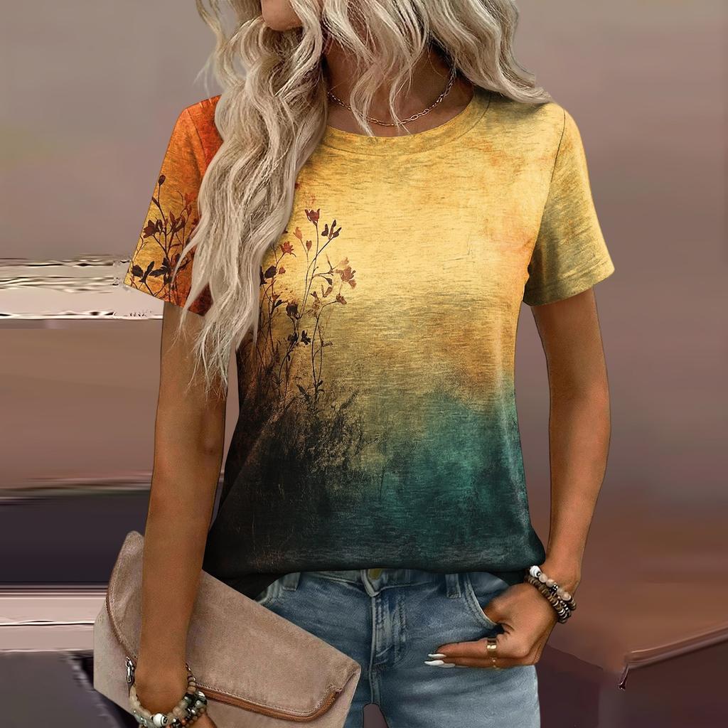 Damen Mode Lässiges Bedrucktes T-Shirt mit Lockerer Passform